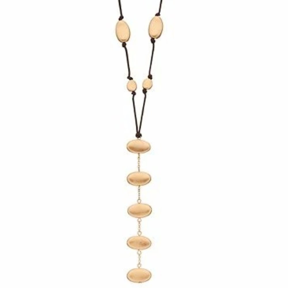 BELLA UNO Modern Gold Pebble Stone Y Drop 28" Necklace**NEW!